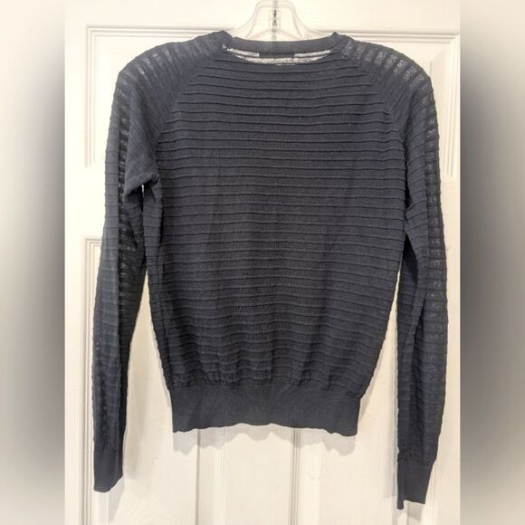 COS women's navy Ribbed knit sheer lightweight Sweater crew pullover lagenlook S - Picture 2 of 7